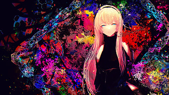 Long Hair Anime Girl With Black Dress In Colorful Background Anime Girl HD wallpaper