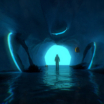 Art, Shine, Light, Silhouette, Cave, Cosmonaut HD phone wallpaper