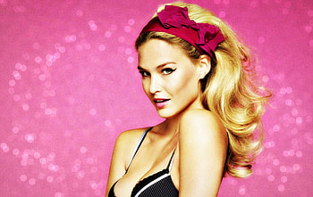 Bar Refaeli, by cehenot, black, model, blonde, glitter, girl, beauty, woman, pink, bow HD wallpaper
