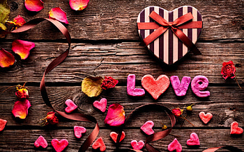 LOVE, wooden, rose petals, gift, beauty, rose, petals, hearts, bow, sweet, roses, ribbon, able, romance, beautiful, wood, box, pretty, with love, nature, romantic, flowers, heart, lovely, for you HD wallpaper