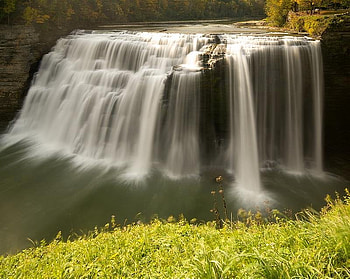 Middle Genesee Falls, falls, grass, water, rock HD wallpaper