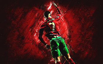 Cristiano Ronaldo, CR7, Portugal national football team, traditional goal celebration, red stone background, football, CR7 Portugal, grand art HD wallpaper