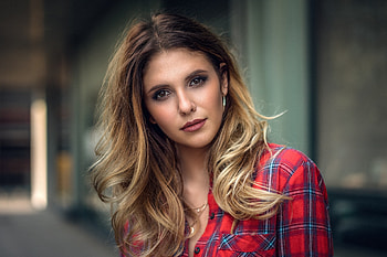 Plaid, model, lady, pretty HD wallpaper
