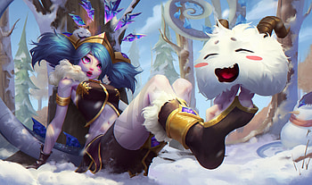 Neeko, blue, winter, white, girl, naifan zhang, fantasy, league of legends, lol HD wallpaper