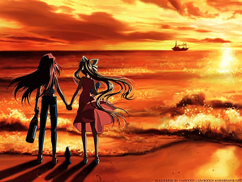 Anime, Water, Sunset, Sea HD wallpaper