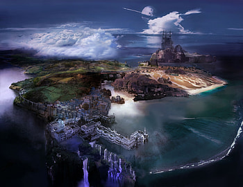 final fantasy, background, waterfall, rings, planet HD wallpaper