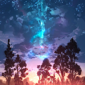 Trees, Landscape, Art, Clouds, Paint HD phone wallpaper