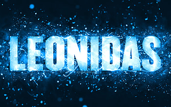 Happy Birtay Leonidas, , blue neon lights, Leonidas name, creative, Leonidas Happy Birtay, Leonidas Birtay, popular american male names, with Leonidas name, Leonidas HD wallpaper