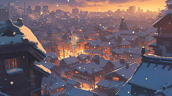 Winter Twilight: Snow-Covered City, city, snowy city, winter, snow, cityscape HD wallpaper