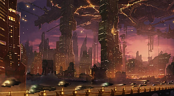 Transport, Fantasy, City, Road, Skyscrapers, Flight HD wallpaper