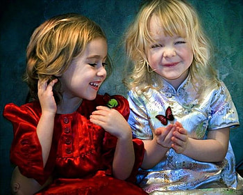 Girl with butterfly, girl, people, butterfly, insect HD wallpaper
