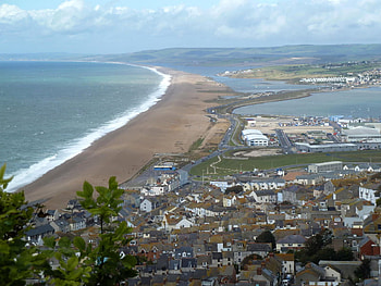 Chesil Beach & Portland, sea, dorset, town, beach HD wallpaper