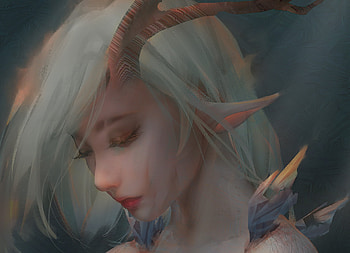 Fantasy girl, z ed, horns, art, girl, elf, zed, zedart, fantasy, face, trungbui42, creature HD wallpaper