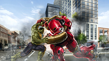 Hulk And Hulkbuster, hulk, hulkbuster, superheroes, digital-art, deviantart, artwork HD wallpaper