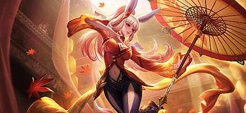Fantasy girl, girl, orange, bunny, fantasy, ears, parasol HD wallpaper