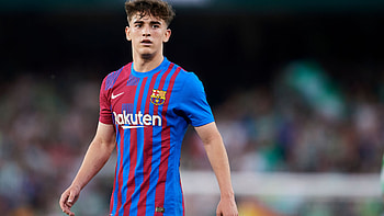 FC Barcelona Gavi Is Wearing Red Blue Sports Dress Standing In Blur Background Sports HD wallpaper