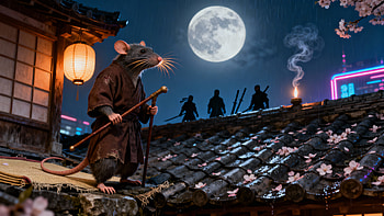 Splinter: Moonlit Master — TMNT, Splinter (TMNT), Rat, Samurai, Moon, Rooftop HD wallpaper