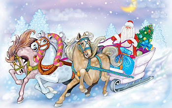 Santa Riding in His Sleigh, RIDE, CLAUS, PAINTING, SLEIGH, SANTA HD wallpaper