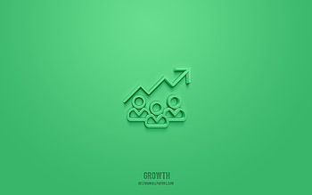 growth 3d icon, green background, 3d symbols, growth, business icons, 3d icons, growth sign, business 3d icons HD wallpaper