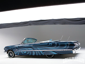 63 Impala, blue, bowtie, custom, chevy HD wallpaper