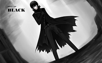 Anime darker than black studio bones hei single highres black hair wide fringe black eyes monochrome male gloves belt cloak pants mask ... HD wallpaper