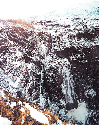 Landscape, Winter, Nature, Snow, Waterfall, Break, Precipice, Frozen HD phone wallpaper