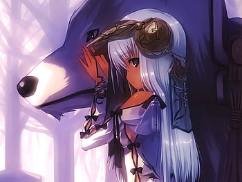 Anime girl, animal, girl, anime, wolf HD wallpaper