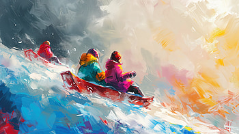 Winter Joyride: Colorful Sledding Adventure, sledding, winter, adventure, snow, colorful HD wallpaper