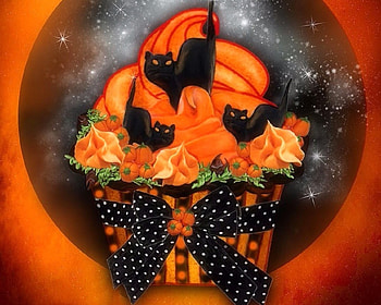 Black Cats Cupcake, black cats, paintings, cat, love four seasons, halloween, animals, autumn, draw and paint, cupcake, fall season HD wallpaper