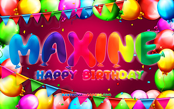 Happy Birtay Maxine, , colorful balloon frame, Maxine name, purple background, Maxine Happy Birtay, Maxine Birtay, popular american female names, Birtay concept, Maxine HD wallpaper