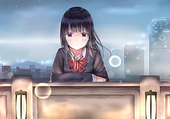 School uniform, anime girl, cute, sad HD wallpaper