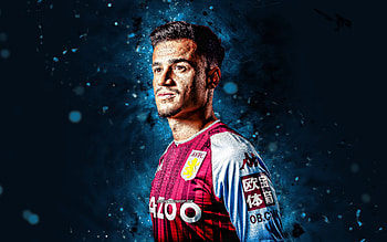Philippe Coutinho, , 2022, Aston Villa FC, blue neon lights, brazilian footballers, soccer, Premier League, football, AVFC, Philippe Coutinho Aston Villa, Philippe Coutinho HD wallpaper