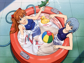 neon genesis, girl, anime girl, swimsuit, anime, women, pool, water, female HD wallpaper