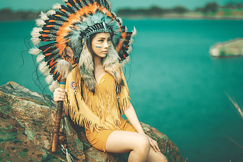 Native American, Women, Asian, Depth Of Field, Feather, Model HD wallpaper