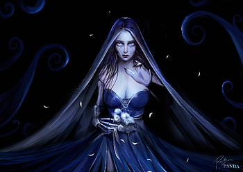 The Corpse Bride, night, art, corpse bride, fantasy, girl, yana panda, luminos, dark, halloween HD wallpaper
