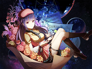 Music Notes, blouse, floral, sit, long hair, dress, beauty, nice, sitting, petals, flower, , female, sweet, notes, miden, magic, roses, gorgeous, girl, beautiful, paper, anime girl, anime, fantasy, pretty, sheet, lovely HD wallpaper
