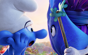 Smurfs: The Lost Village (2017), blue, white, eyes, poster, the lost village, animation, fantasy, smurfs, movie HD wallpaper