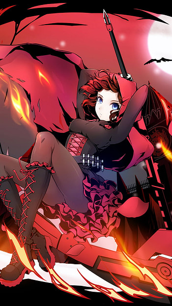 red hair, bat, moon, Ruby Rose (RWBY), Anime, RWBY HD phone wallpaper
