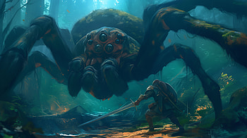Epic Spider Battle for , fantasy, warrior, giant spider, fantasy warrior, forest HD wallpaper