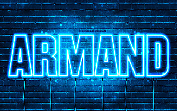 Happy Birtay Armand, , blue neon lights, Armand name, creative, Armand Happy Birtay, Armand Birtay, popular french male names, with Armand name, Armand HD wallpaper