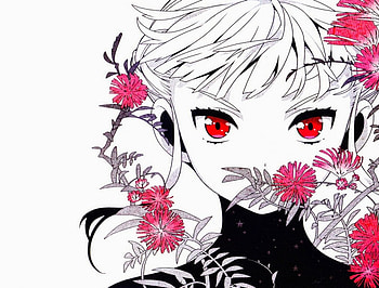Manaka Nemu, Short Hair, White, Red Eyes, Anime, Pink, Cute, Girl, Sweet, Flowers, Euphoria, Brown Hair HD wallpaper