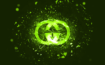 Gucci lime logo, , lime neon lights, creative, lime abstract background, Gucci logo, brands, Gucci HD wallpaper