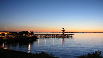 Cities, Sky, Sea, Pier, Evening HD wallpaper