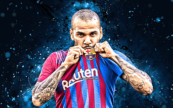 Dani Alves, , FC Barcelona, 2021, braziian footballers, LaLiga, Barca, Barcelona FC, football, Dani Alves , blue neon lights, soccer, Dani Alves Barcelona, La Liga, FCB HD wallpaper