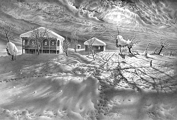 Guram Dolendzhashvili. Imeretinskaya winter, winter, guram dolendzhashvili, painting, art, snow, cottage HD wallpaper