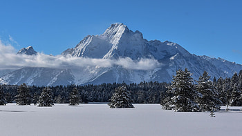 Grand Teton National Park, winter, snow, trees, landscape, sky, wyoming, usa, mountain, forest HD wallpaper
