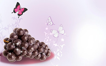 Butterflies, fruit, abstract, grapes HD wallpaper