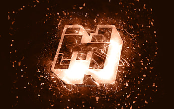 Minecraft brown logo, , brown neon lights, creative, brown abstract background, Minecraft logo, online games, Minecraft HD wallpaper