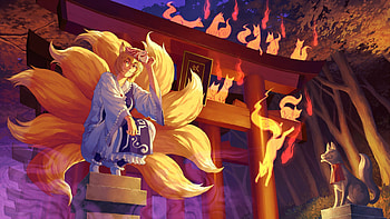 Kitsune redux album, Intriguing Japanese folklore, Captivating artwork, Mythical fox warriors HD wallpaper