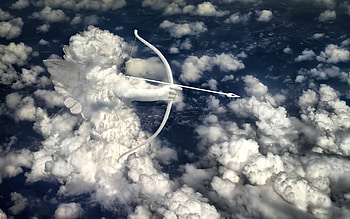 Cloudy Cupid, blue, clud, wings, white, archer, angel, valentine, creative, fantasy, cupid, card, sky, arrow HD wallpaper